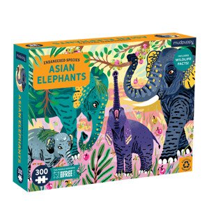 Mudpuppy Puzzle - Slony - Ohrozené druhy (300 ks) / Puzzle Asian Elephants Endangered Species (300 pc)