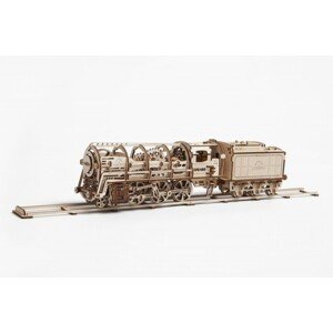 Dřevěné 3D mechanické puzzle Lokomotiva s vagónem