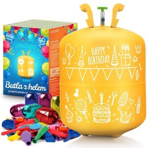Héliový valec 0,42 m3 s 50 ks balónikmi a stuhou Ricokids - žltá