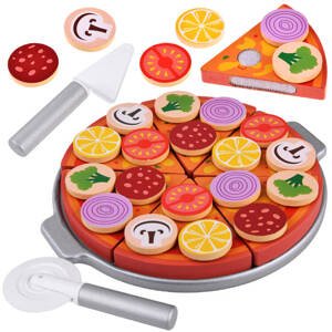 Jokomisiada Drevená pizza na rezanie 16,5 cm s nástavcami na suchý zips 27 kusov ZA4689