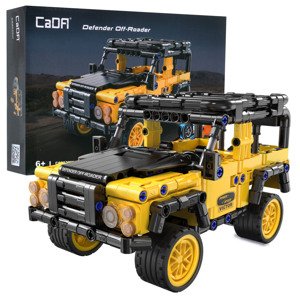 CaDA technické bloky 389 ks. Žlté terénne auto s pohonom Pull-back pre deti 6+