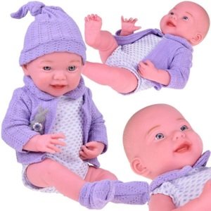 Usmievavá bábika bábätko 40 cm vo fialovom svetríku