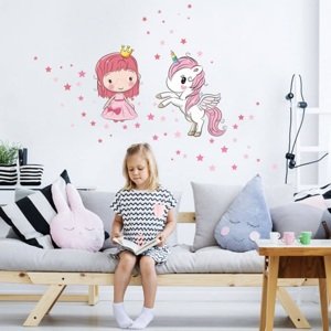 Nálepky na stenu - Princezná a jednorožec