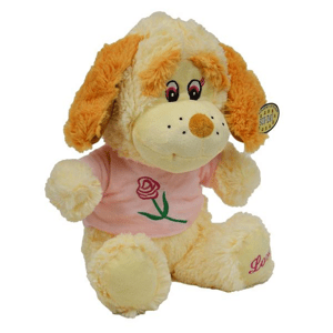 Plyšový pes v tričku s ružou 35 cm