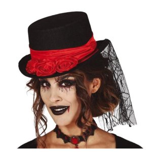 Halloweensky klobúk s červenou stuhou ALBI