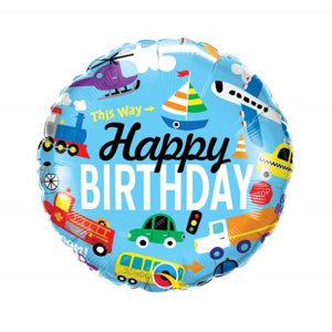 Balónik fóliový Happy Birthday dopravné prostriedky ALBI