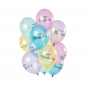 Balóniky latexové Happy Birthday pastelové priehľadné 12 ks ALBI