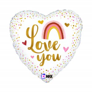 Fóliový balónik biele srdce – Zlatý nápis I Love You 46cm ALBI