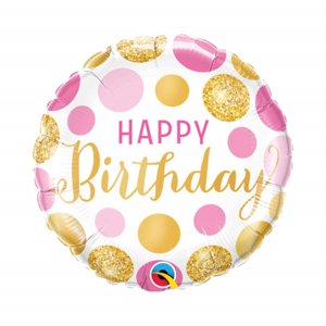 Balónik fóliový Happy Birthday ružovo-zlaté bodky