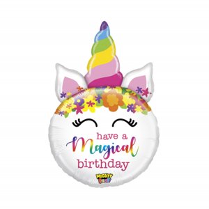 Fóliový balón Happy Birthday kvety a jednorožec ALBI