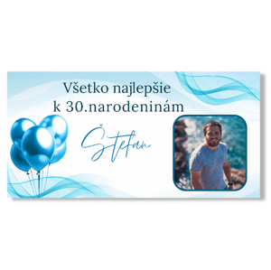 Personal Narodeninový banner s fotkou - Blue Balloons Rozmer banner: 130 x 65 cm