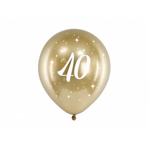 PartyDeco Latexové balóniky - zlaté číslo 40 6 ks