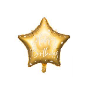 PartyDeco Fóliový balón hviezda - Happy Birthday s hviezdičkami 40 cm