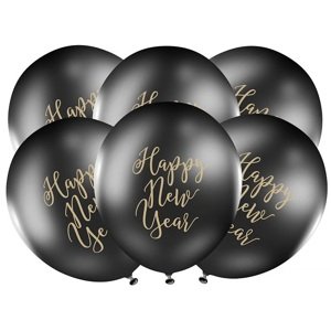 PartyDeco Čierny balón - Happy New Year