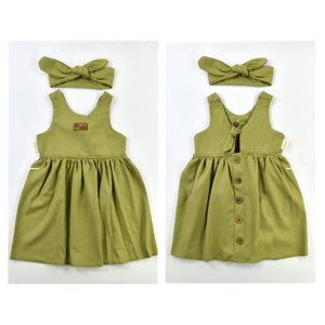 Popshops Dievčenské letné šaty - Regina, olivové veľkosť: 104 (4roky)