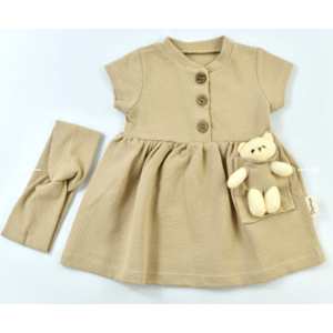 Popshops Letné šaty pre bábätká s mackom - Teddy, béžové veľkosť: 68 (4-6m)