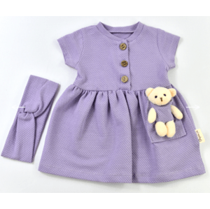 Popshops Letné šaty pre bábätká s mackom - Teddy, fialové veľkosť: 80 (9-12m)