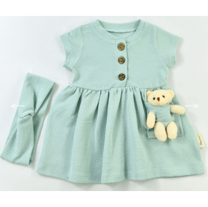 Popshops Letné šaty pre bábätká s mackom - Teddy, mentolové veľkosť: 80 (9-12m)