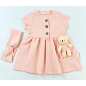Popshops Letné šaty pre bábätká s mackom - Teddy, púdrové veľkosť: 12-18m