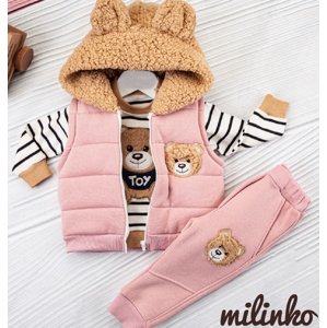 Hippil baby (oblečenie s MALOU VADOU)3dielny detský set - TEDDY, ružový veľkosť: 80 (9-12m)