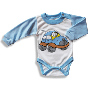 BABY´S WEAR Detské body – AUTO, modro-biele veľkosť: 68 (4-6m)