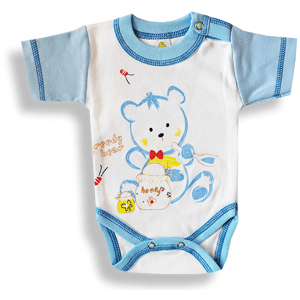 BABY´S WEAR Detské body, krátky rukáv- GREEDY BEAR, modro-biele veľkosť: 62 (2-4m)