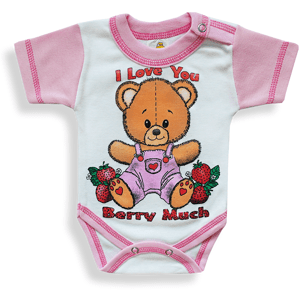 BABY´S WEAR Detské body, krátky rukáv - BERRY, ružovo-biele veľkosť: 68 (4-6m)