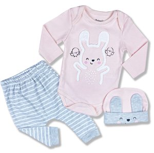 Miniworld 3dielny kojenecký set - Bunny, bledo ružový veľkosť: 62-68
