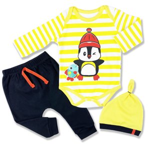 Miniworld 3dielny kojenecký set - Tučniačik, žltý veľkosť: 62-68