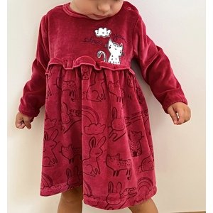 Miniworld Semišové červené šaty pre bábätká - Mačička veľkosť: 68-74