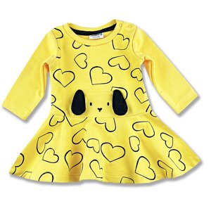 Miniworld Dievčenské šaty- Psíček, žlté veľkosť: 74 (6-9m)