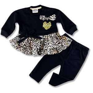 Miniworld 2dielna dievčenská súprava- Leopard, čierna veľkosť: 74 (6-9m)