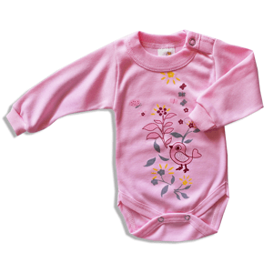 BABY´S WEAR Detské body - VTÁČIK, ružové veľkosť: 68 (4-6m)