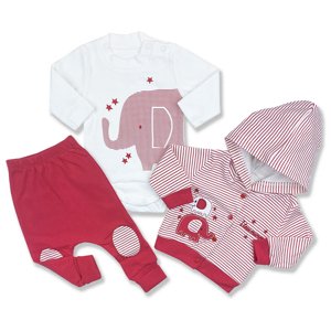 MC.ELCI baby 3dielny set pre bábätká-Elci Sloník, červený veľkosť: 62 (2-4m)
