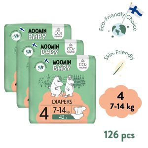 Moomin Baby 4 Maxi 7–14 kg (126 ks), mesačné balenie eko plienok