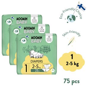 Moomin Baby 1 Newborn 2–5 kg (75 ks), mesačné balenie eko plienok