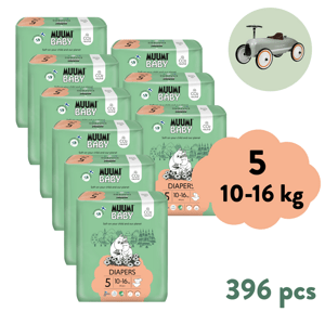 Muumi Baby 5 Maxi+ 10-16 kg (396 ks),3x mesačné balenie eko plienok