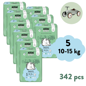 Muumi Baby Pants 5 Maxi+ 10-15 kg (342 ks),3x mesačné balenie nohavičkových eko plienok