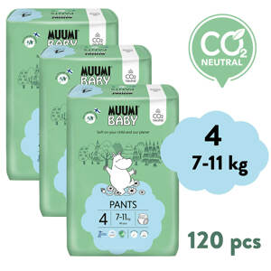 Muumi Baby Pants 4 Maxi 7-11 kg (120 ks), mesačné balenie nohavičkových eko plienok