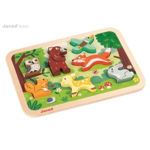 Drevené vkladacie puzzle pre najmenších Lesné zvieratá Chunky Janod od 1 roka 7 dielov