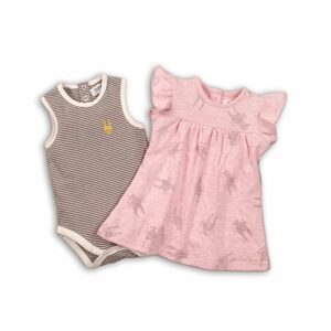 Dievčenské set, body a šaty, Minoti, CROWN 4, růžová - 80/86 | 12-18m