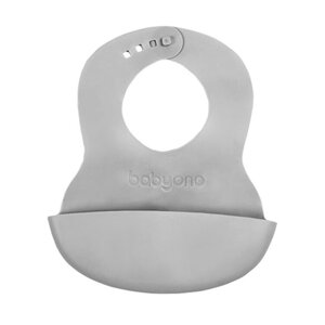 BABYONO Podbradník mäkký plastový s vreckom bez BPA šedý 6m+