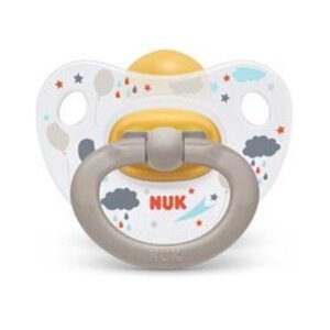 NUK Cumlík Happy kids, latex, V1 (0-6 m.) + box Sivé mraky