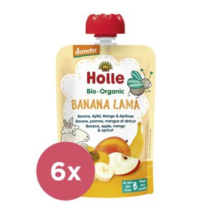 6x HOLLE Banana Lama Bio ovocné pyré banán, jablko, mango, marhuľa, 100 g (6 m+)