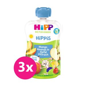 3x HiPP BIO HiPPis Jablko-Broskyňa-Mango-Ananás + zinok 100 g, od 1 roka