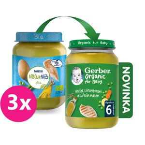 3x GERBER Organic detský príkrm hrášok so zemiakmi a kuracím mäsom 190 g​