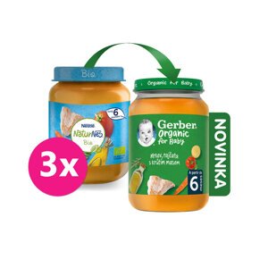 3x GERBER Organic detský príkrm mrkva a rajčiny s morčacím mäsom 190 g