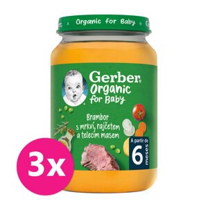 3x GERBER Organic detský príkrm zelenina s teľacím mäsom 190 g