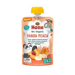 HOLLE BIO Kapsička Panda Peach broskyňa, marhuľa, banán, špalda pre deti od 8 mesiacov, 100 g