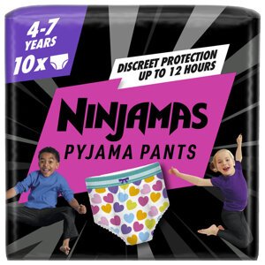 PAMPERS Nohavičky plienkové Ninjamas Pyjama Pants Srdiečka, 10 ks, 7 rokov, 17kg-30kg